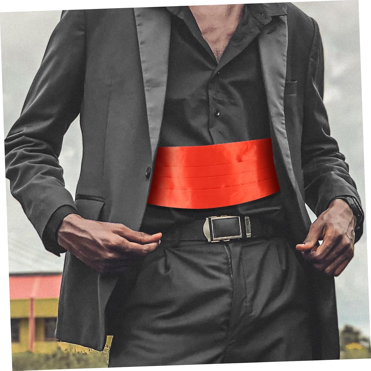 BESTYASH 3Pcs Men's Satin Bow Tie Cummerbund Red Tuxedo Accessories for Formal Events Fully Lined with Machine Stitched Borders for Weddings and Evening