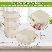 Vista 6 de greensight Contenedor de comida compostable para llevar de 6 x 6, paquete de 100 recipientes desechables de almeja para alimentos, cajas