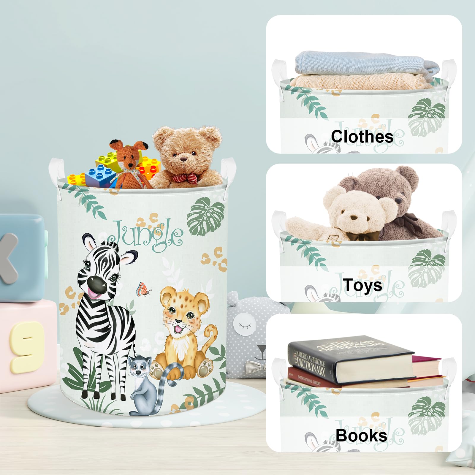 Clastyle Panier Rangement Bébé pour Jouets Corbeille a Linge Animaux Forêt | Boite Rangement Couvert, Panier a Linge Pliable, Cube de Rangement Tissu, Panier Jouet Enfant, Bac a Linge Sale, Impermeable
