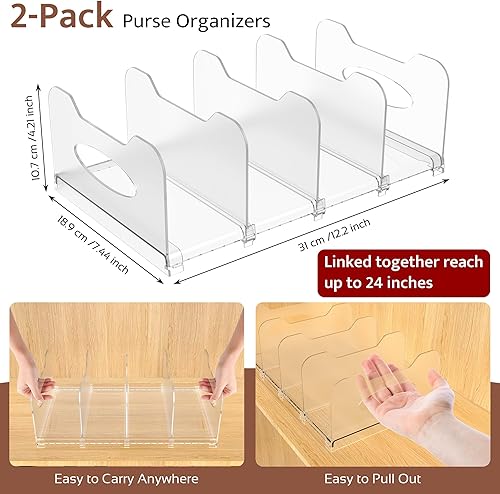 Miniatura 3 de Paquete de 2 organizadores de bolsos para armario, estante divisor de estante pequeño ajustable para armario, organizador de almacenamiento de