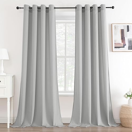 FantasDecor Grey Sheer Curtains 84 Inch Long Non-See-Through Privacy Curtain Light Filtering Semi Grommet Airy & Lightweight Window Treatments Panels for Bedroom/Living Room, W52 x L84, Grey