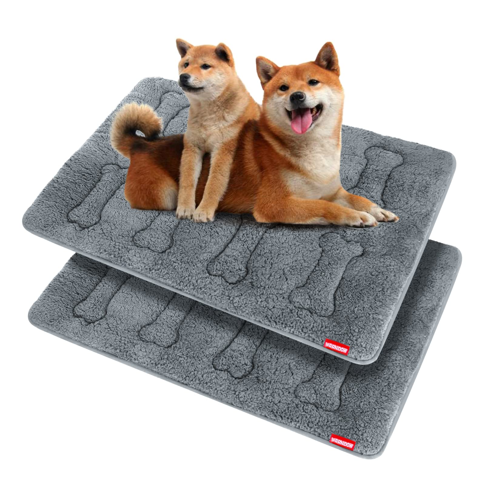 Dog Bed Crate Mat(36" X 23") 2 Pack, Soft Plush Dog Bed Pad Machine Washable Crate Pad, Grey