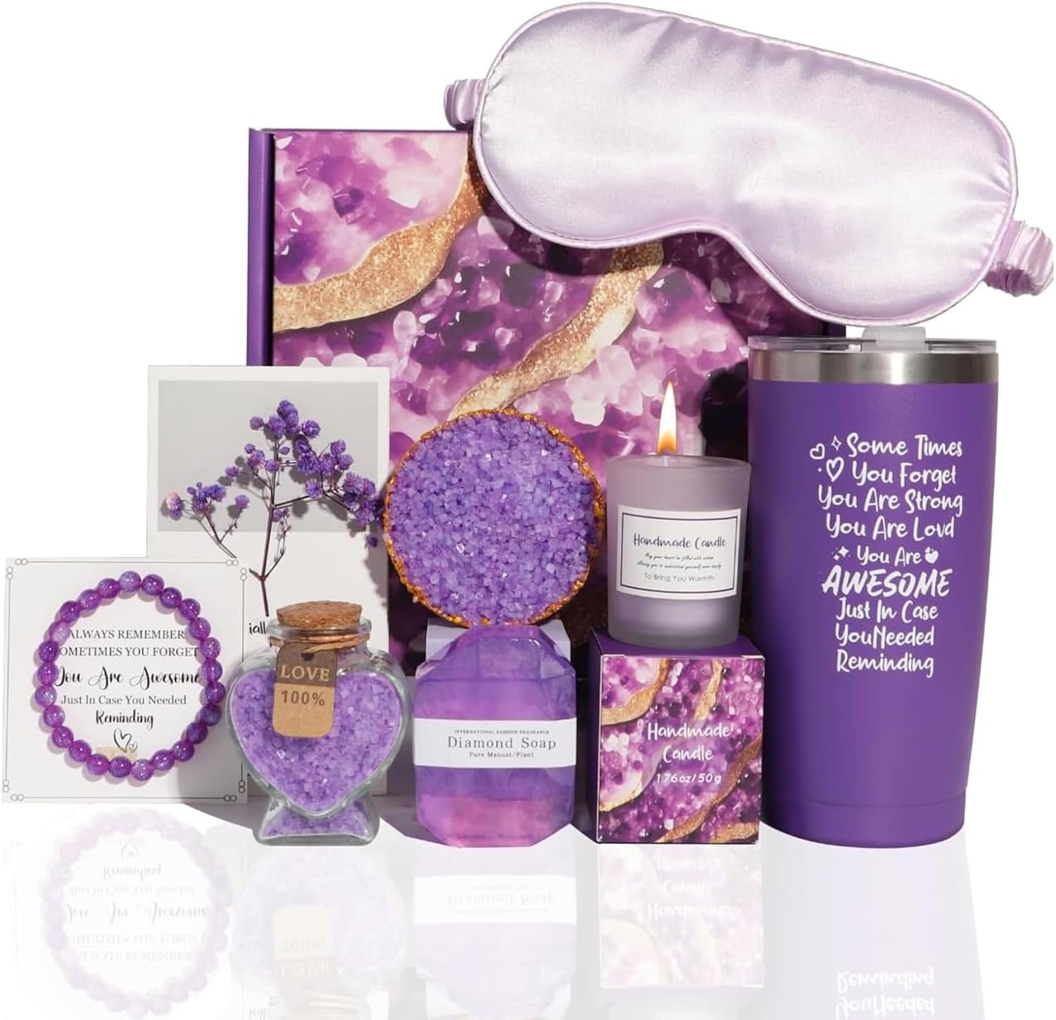 Birthday Gifts for Women,Happy Birthday Bath Set Gift Basket,Bath Relaxing Spa Gifts Basket for Her with Box,Unique Gift Baskets Sets for Mom,Sister,Best Friend,Wife,Daughter,Girlfriend(Purple)