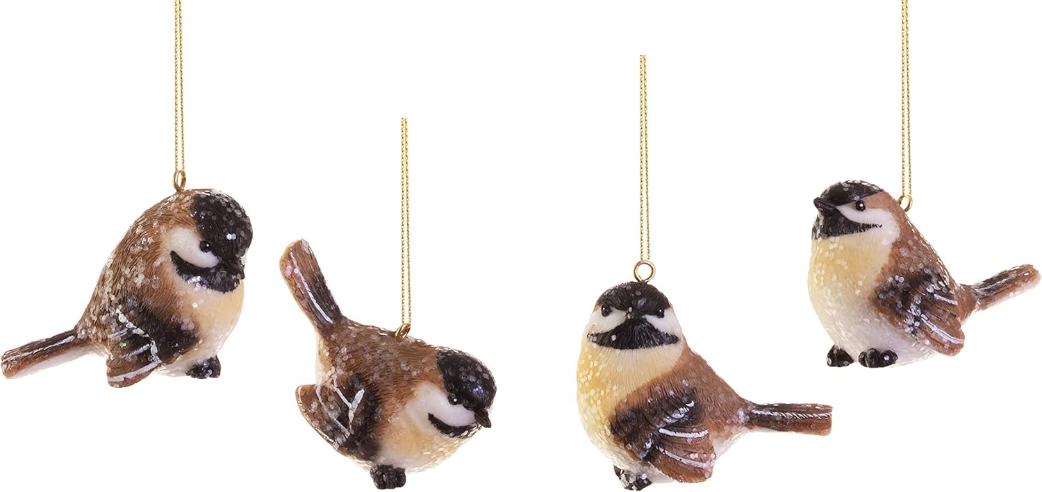 RAZ Imports Wintry Resin Chickadee Bird Ornaments - Set of 4
