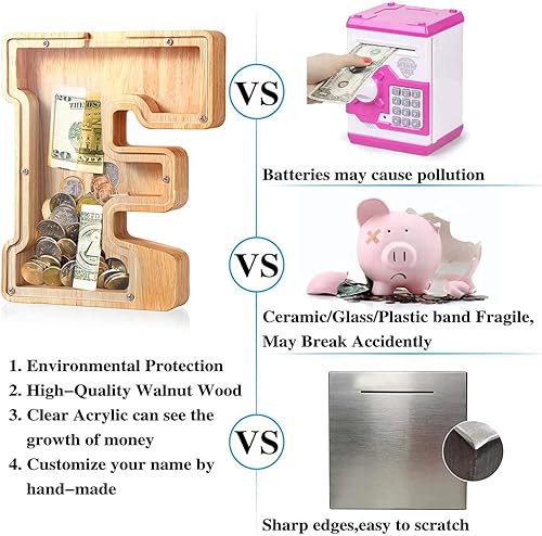 Miniatura 3 de UBeesize Alcancías grandes con letras del alfabeto inglés de veintiséis para niños y niñas, caja de dinero, banco de billetes y monedas