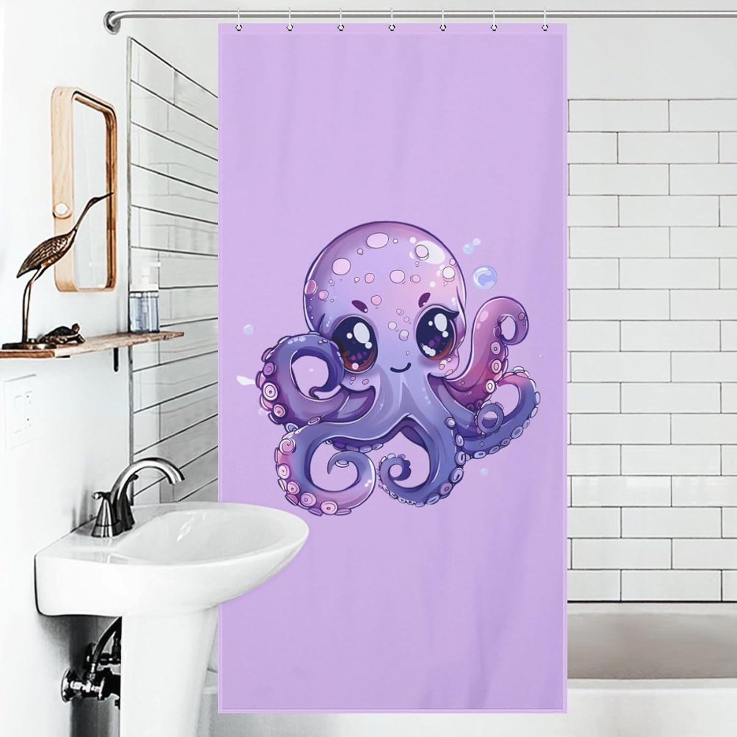 Cute Sea Octopus Funny Shower Curtains Washable Bath Curtain Liner with Hooks for Bathroom Bath Tubs