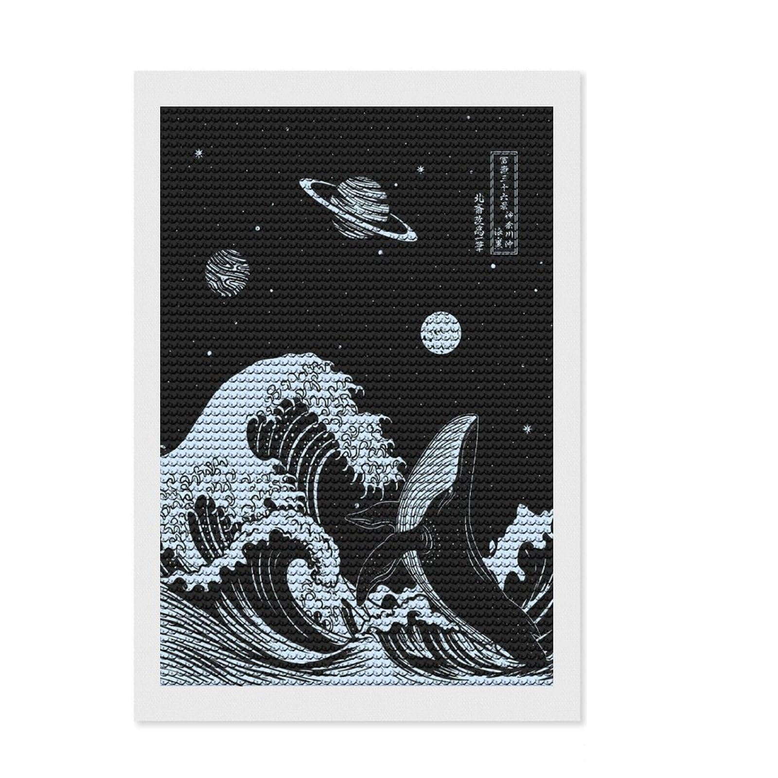 Junmoney The Great Wave Off Whale Diamond Art Canvas 8"x12", Sparkling Round Gems, Neat Printed Canvas, with Tool Kit, Office Decor, Printed Canvas