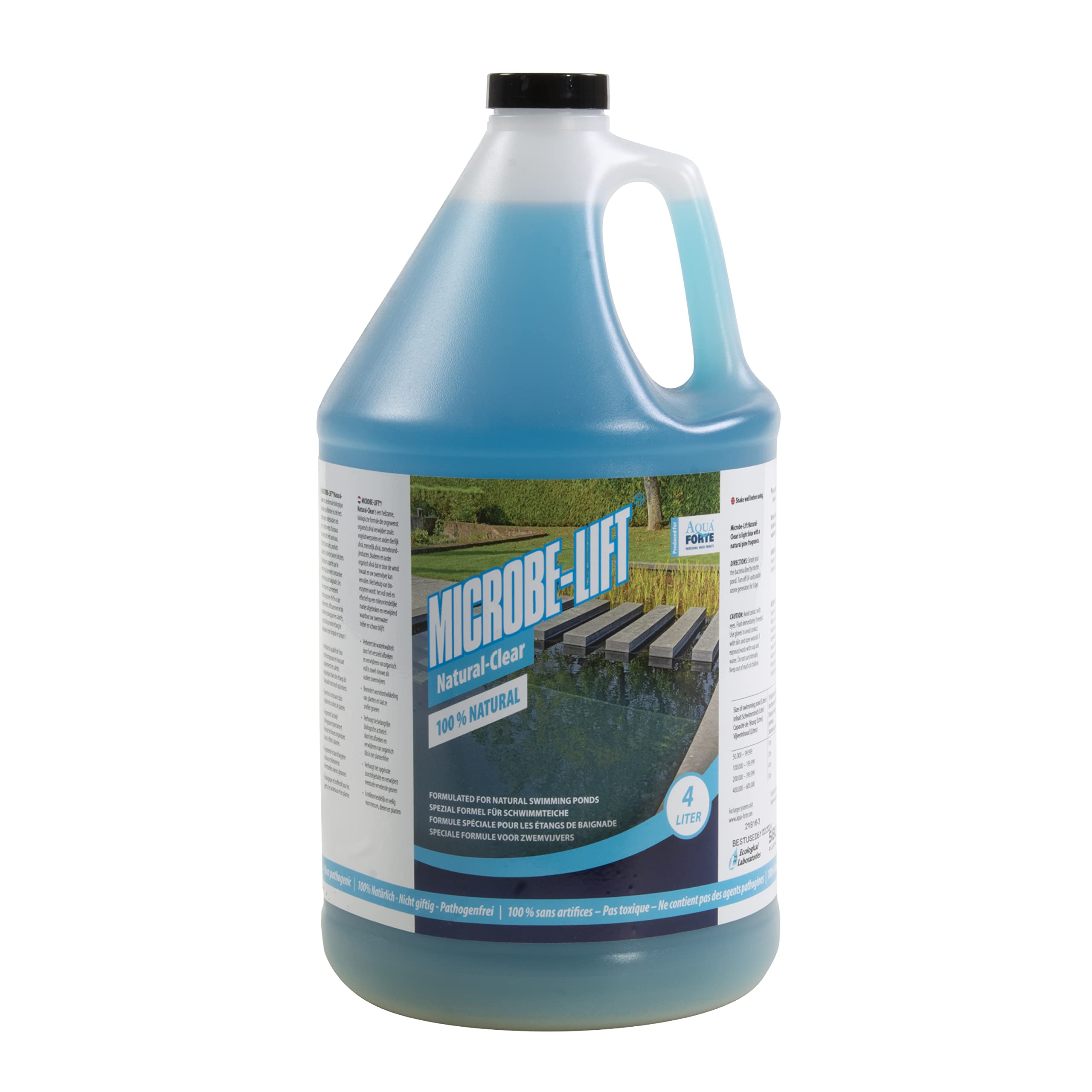 AquaForte Microbe-Lift Natural-Clear 4 L, spécialement conçu pour Les étangs, pour l'extraction des déchets (par Exemple, déchets d'origine Animale et Organique et crème Solaire)