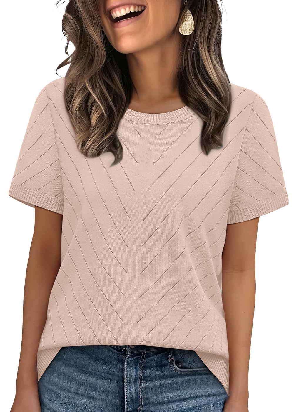 WIHOLL Short Sleeve Sweater for Women Trendy Summer Tops Crew Neck Business Casual Outfits 2026