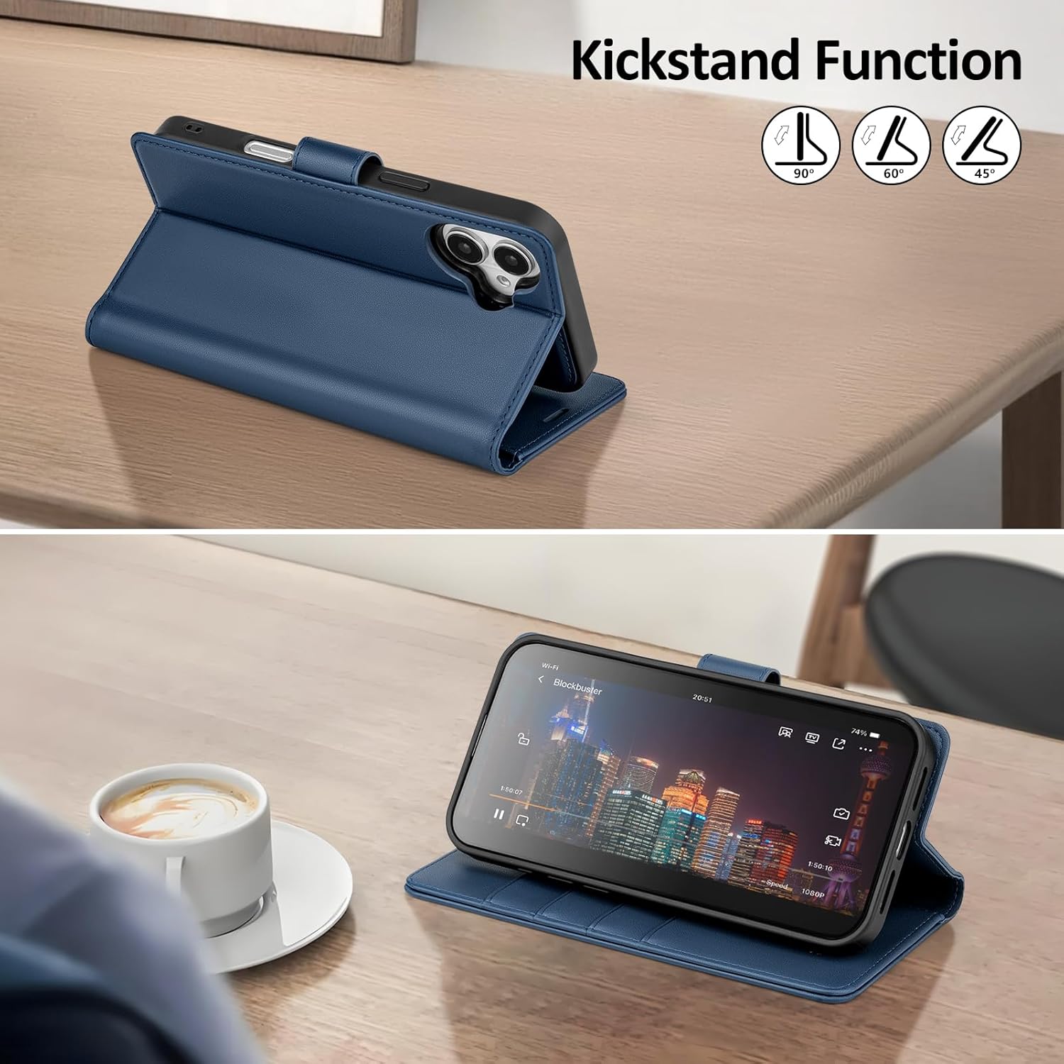 Shieldtop Compatible with Magsafe Magnetic 2 in 1 Detachable iPhone 17 Wallet Case with Card Holder Credit Slots Men Women,PU Leather RFID Blocking Flip Kickstand for Apple 17 6.3",Blue