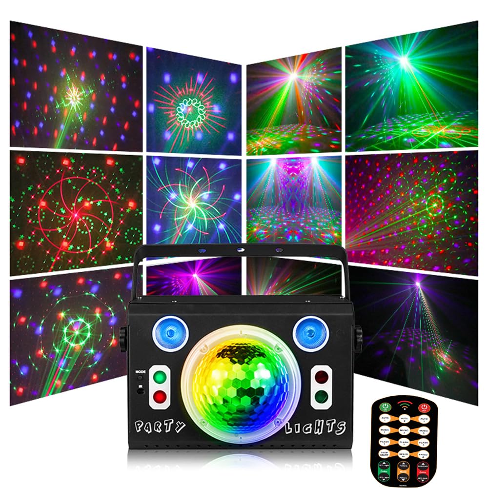 Luz de discoteca, luces de fiesta, RGB con 4 lentes activadas por sonido, luces estroboscópicas para fiestas, cumpleaños, Navidad, bodas, karaoke, bar, club, pub, hogar, habitación, decoración de