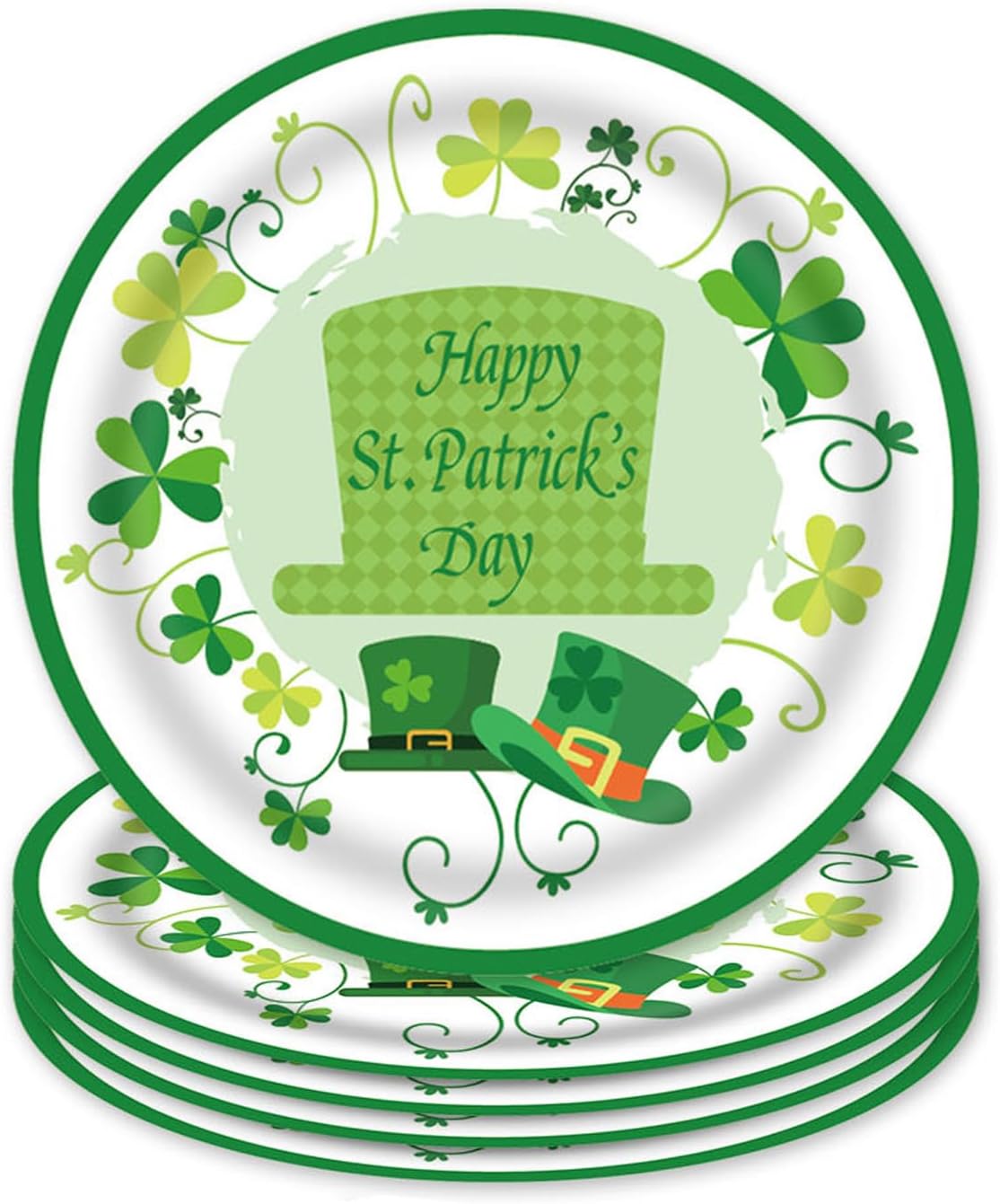 24 Pieces St. Patrick's Day Paper Plates,9" Shamrock Hat Paper Plates,Spring St. Patrick's Day Clover Disposable Party Plates, St. Patrick's Day Party Supplies