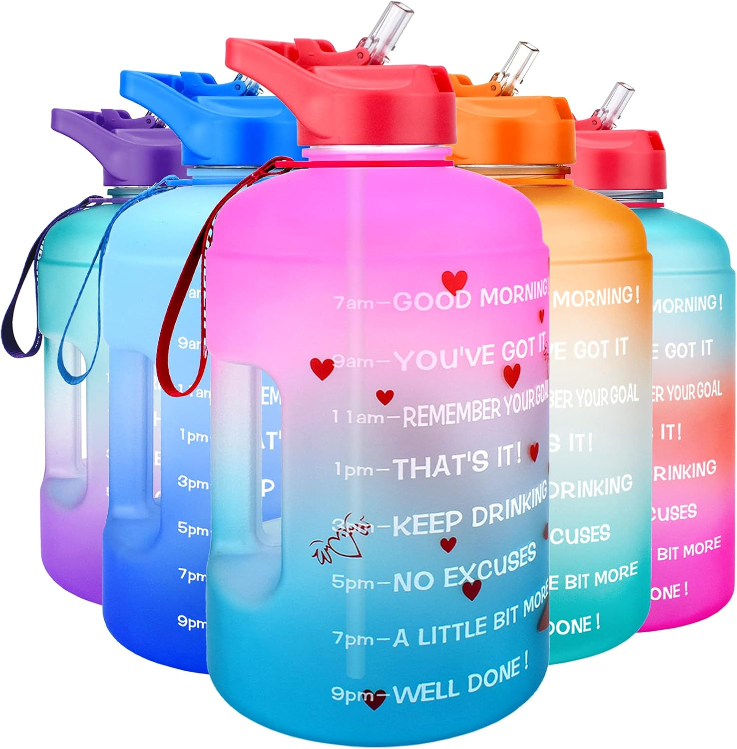 QuiFit Gallon Water Bottle Motivational - with Time Marker & Straw Leak-Proof BPA Free Durable Reusable 128oz Water Jug for Fitness, Gym and Outdoor Sports(Pink/Blue - High Heel) : Sports & Outdoors