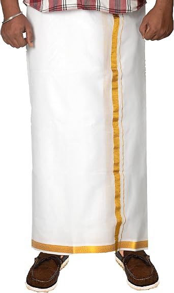 CottonDhoti White Single Layer Dhoti Vesti Mundu Indian traditional Dhoti with Large Border for Occasion Wedding Temple Housewarming and Gifting