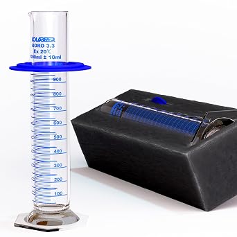 JOLABEAR 1000ML Borosilicate Glass Graduated Cylinder, Measuring Lab Cylinder with Anti-Tip Ring, Thick Glass, Secure EPE Pack for Chemistry Science Lab School Home Use