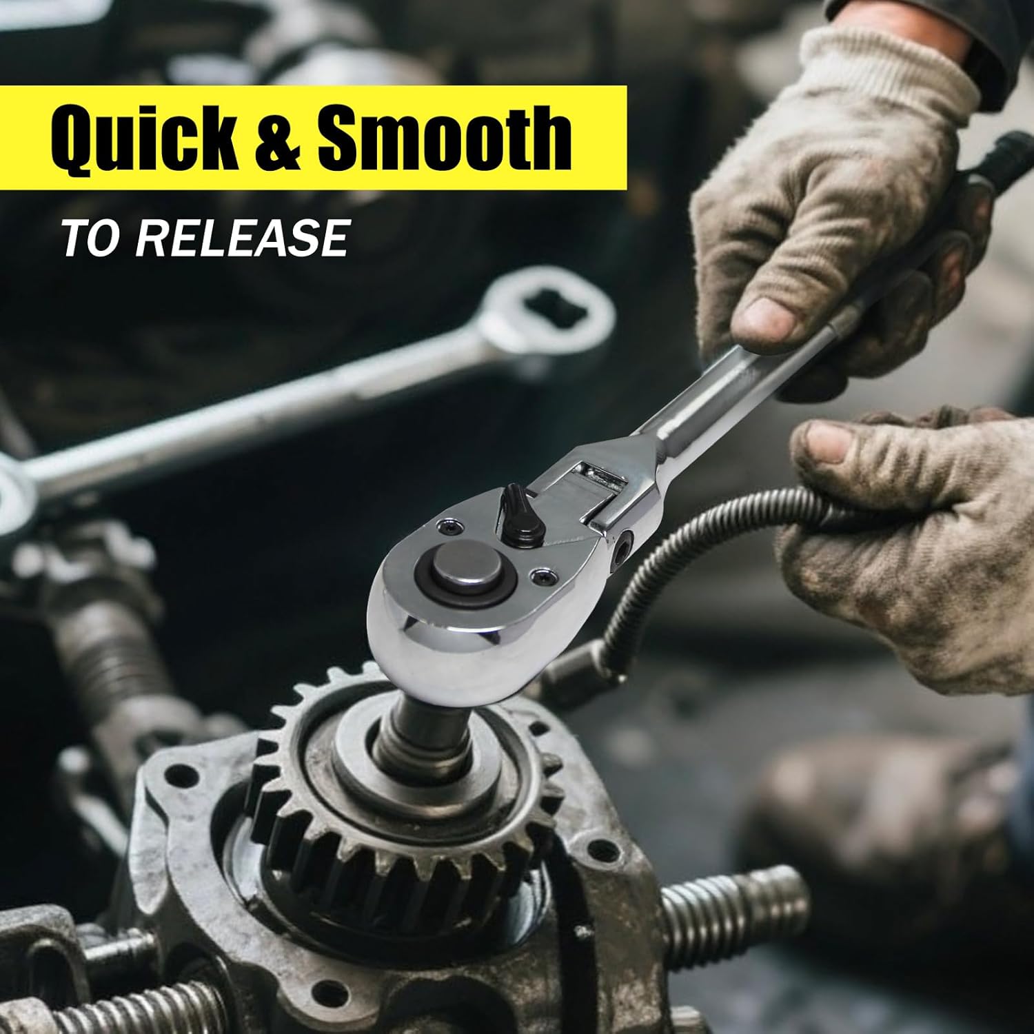 6-Piece Flex Head Ratchet Set, Swivel Head Ratchet Wrench with 1/4", 3/8", 1/2" Drive, Swivel Ratchet with Extension Bar, 72-Tooth Flexible Wrench Handle, 180° Adjustable with EVA Foam