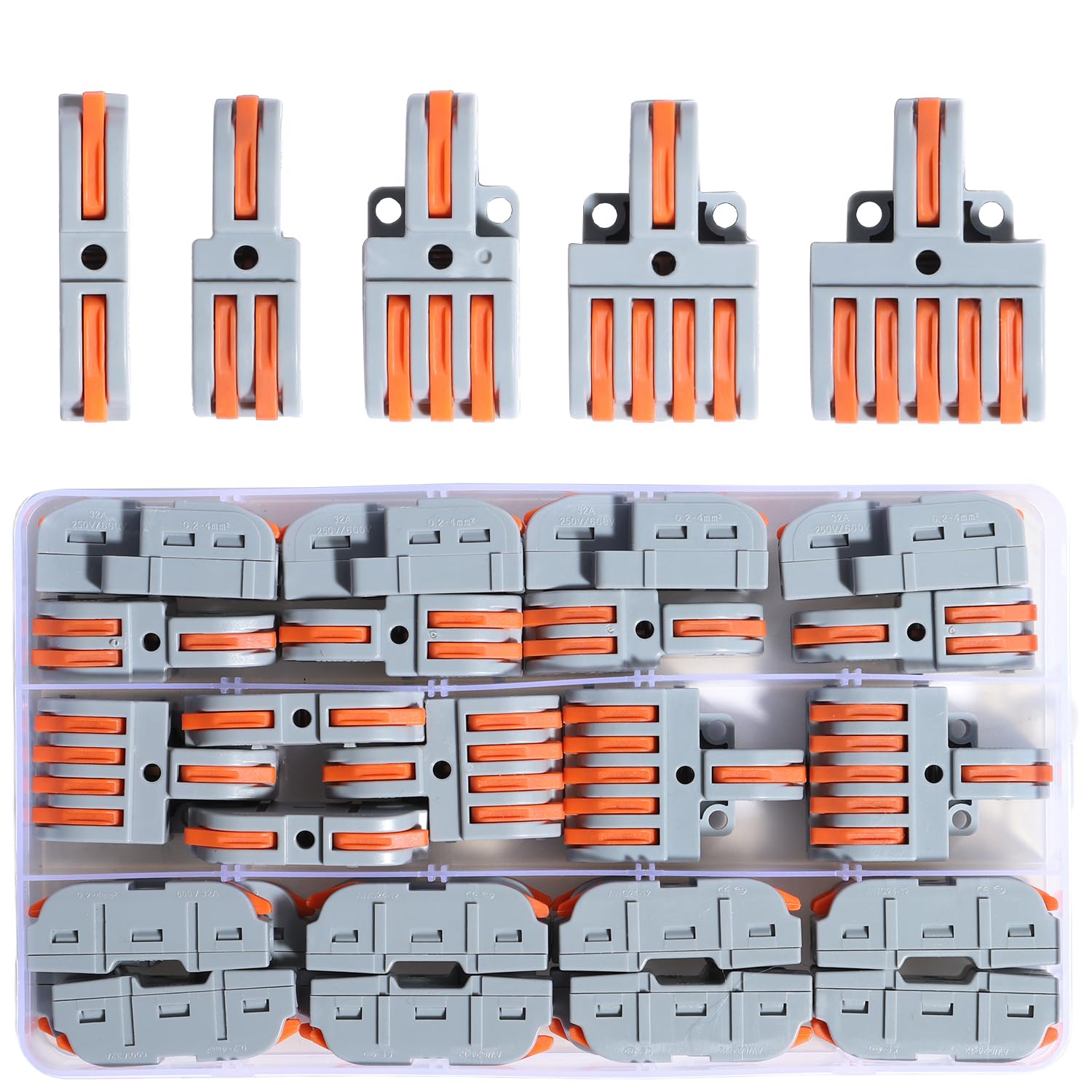 Shengbowi 30Pcs Lever Wire Compact Connectors 1-5 Circuit Inline Splices