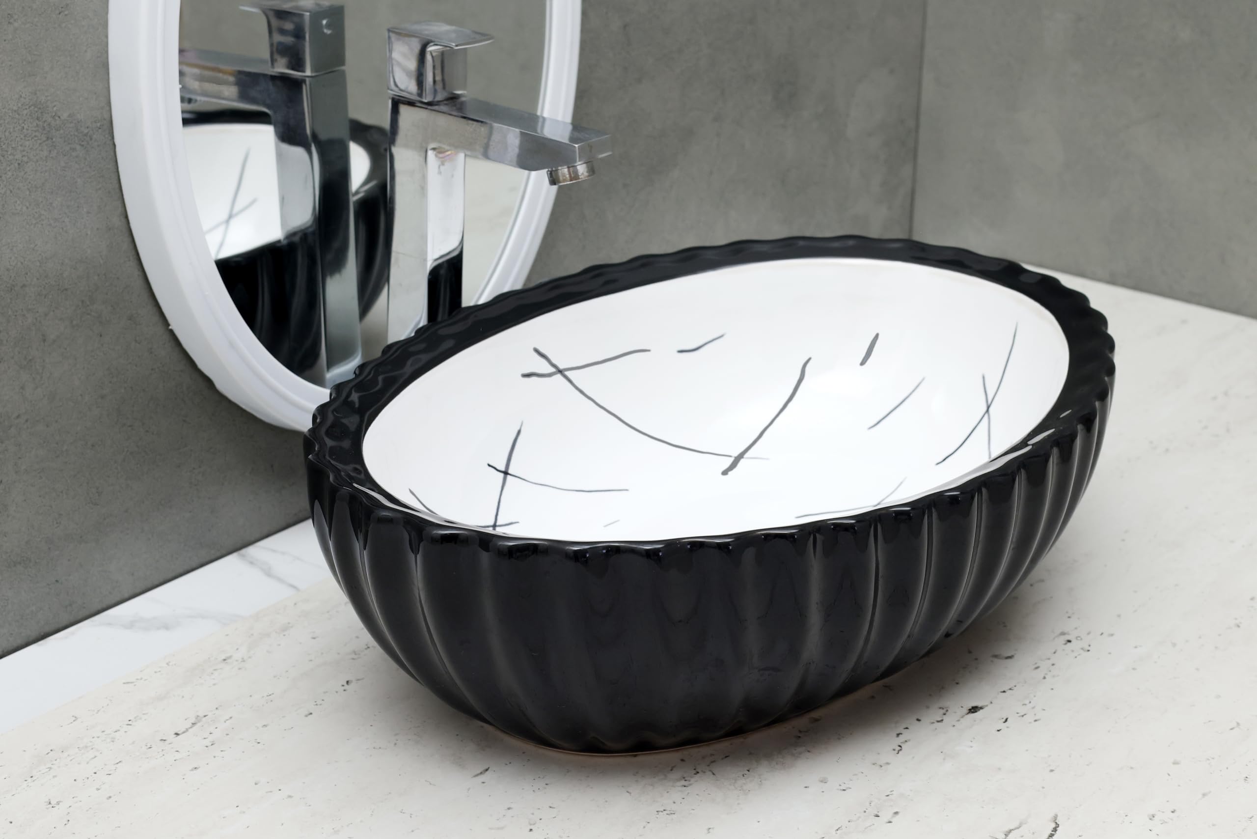 HISRE Designer Table Top Vessel Sink Wash Basin For Bathroom | Ceramic Bathroom Sink | Wash Basin Over Counter (19 x 13.5 x 5.5 Inch) (Style - 2) CE3303, photo 2 of 4