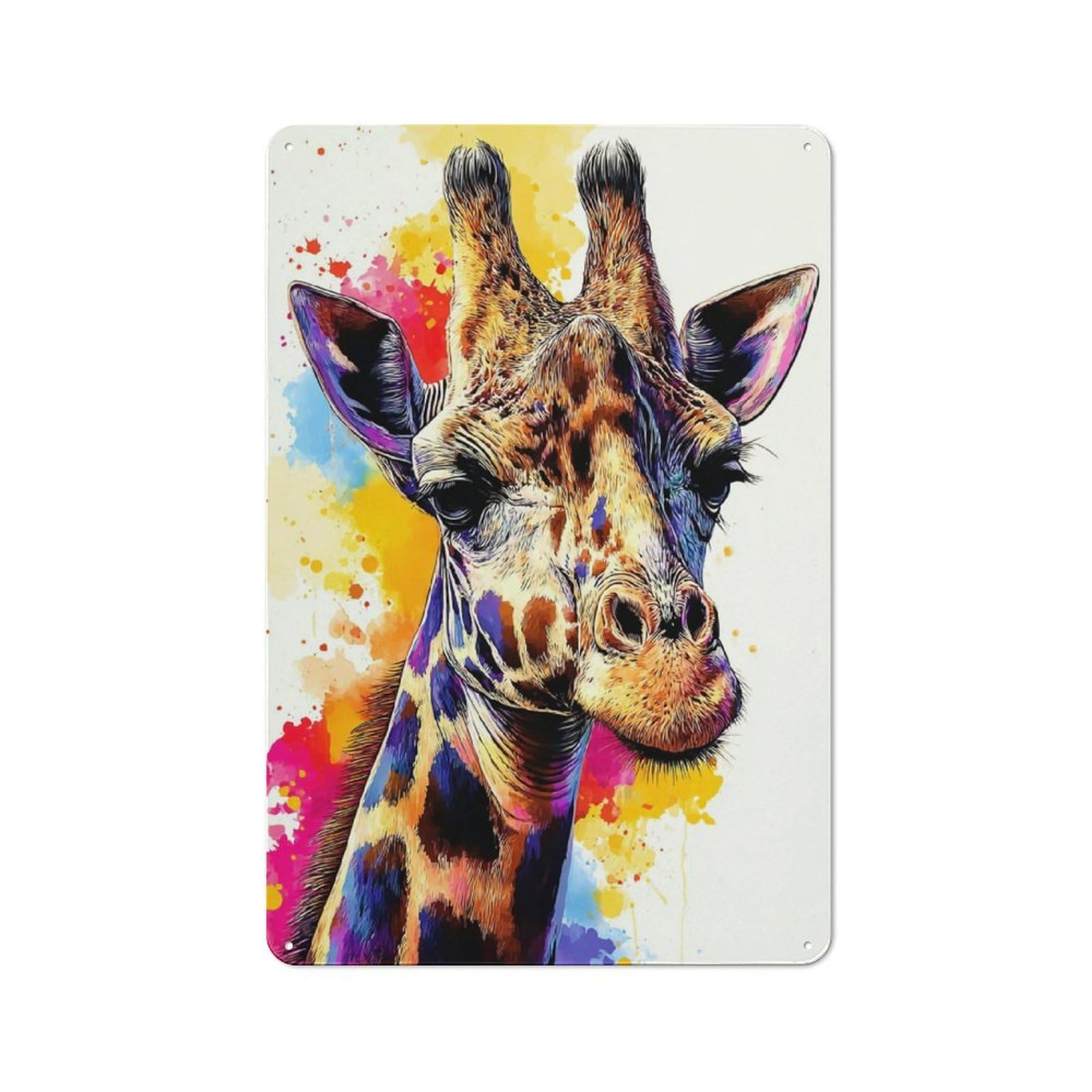 Junmoney Colorful Giraffe Portrait Artwork Printed Metal Sign 30X20cm For Lounge Or Reading Corner, Suited To Lounge Decor Fans
