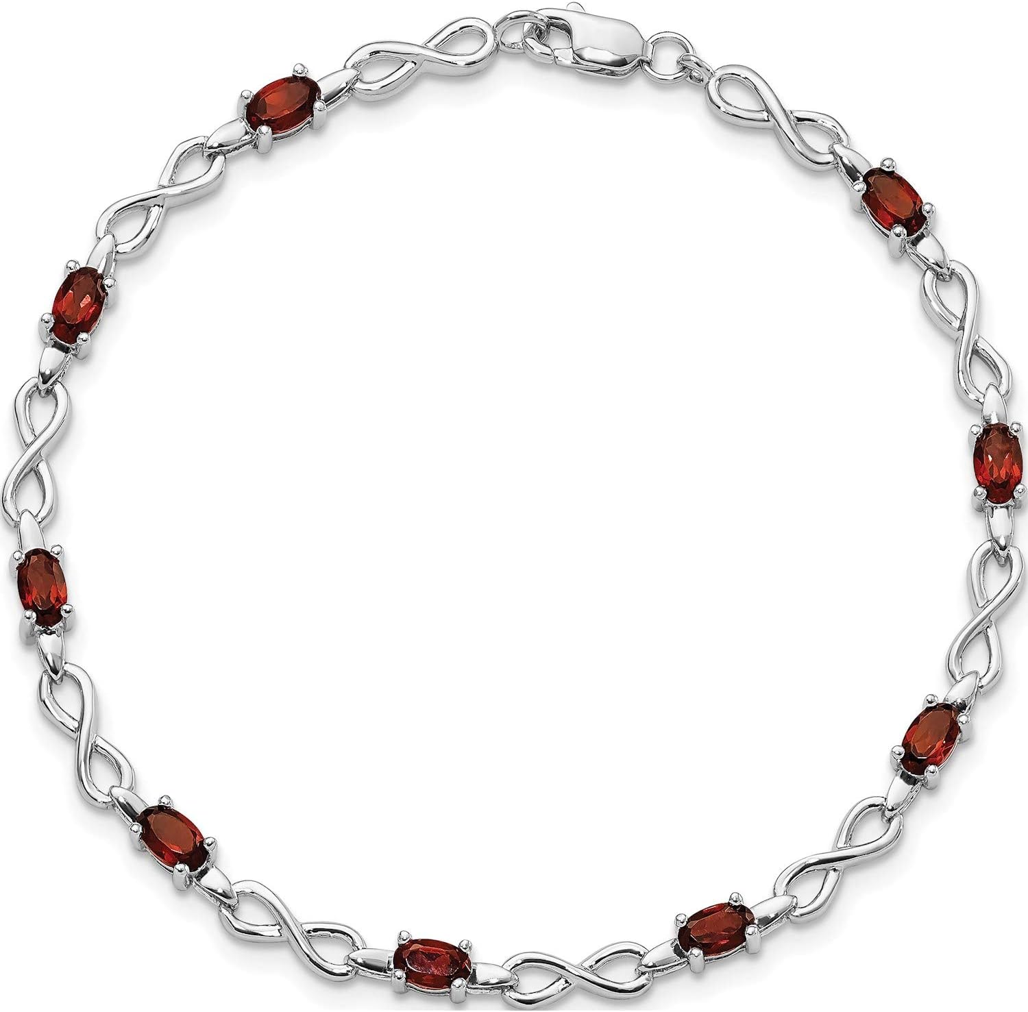 Sterling Silver Rhodium-Plated Garnet Bracelet (Length=7)