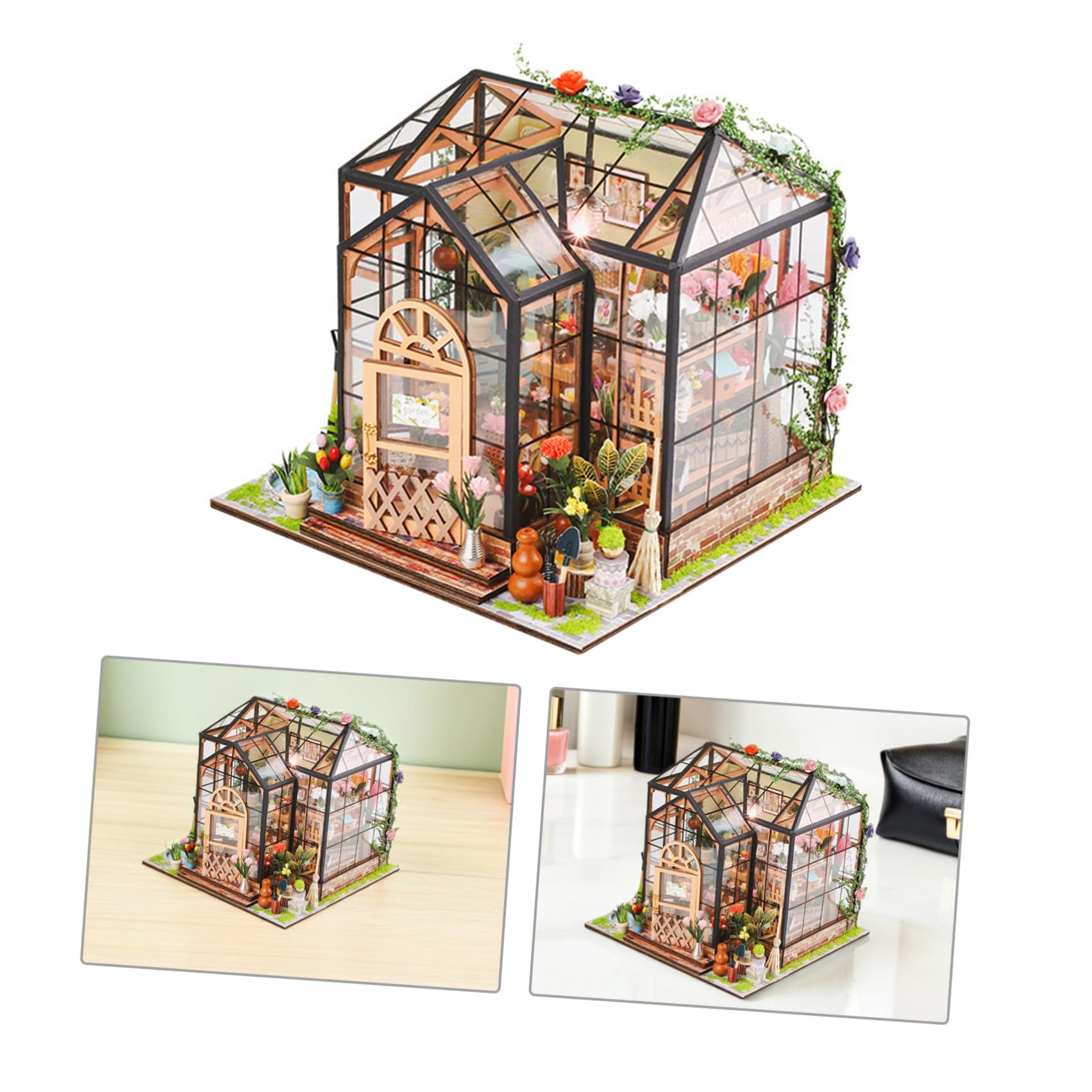 Kit de Casa de Flores en Miniatura 3D DIY Modelo de Construcción de Casa de Muñecas Madera y Acrílico Accesorios Varios Decoración Festiva y Exposición para Niñas y Familia