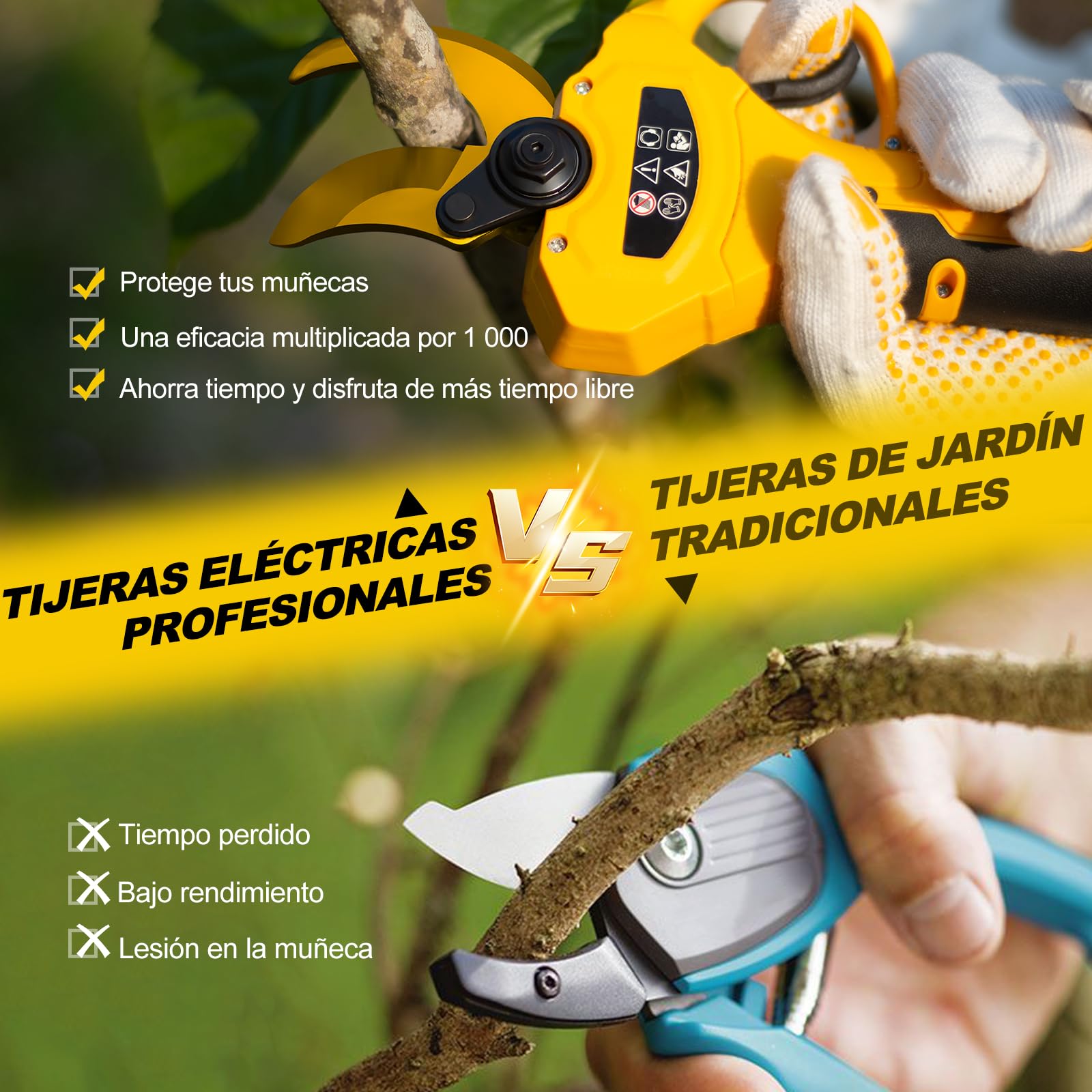 Tijeras de Podar Electricas, Apertura Máxima de La Hoja 50 mm, 4000mAh Batería Sharp Sk7, 2 Tamaños de Apertura con Monitor, Tijeras de Podar con Motor Brushless para Jardinería,Árboles Frutales