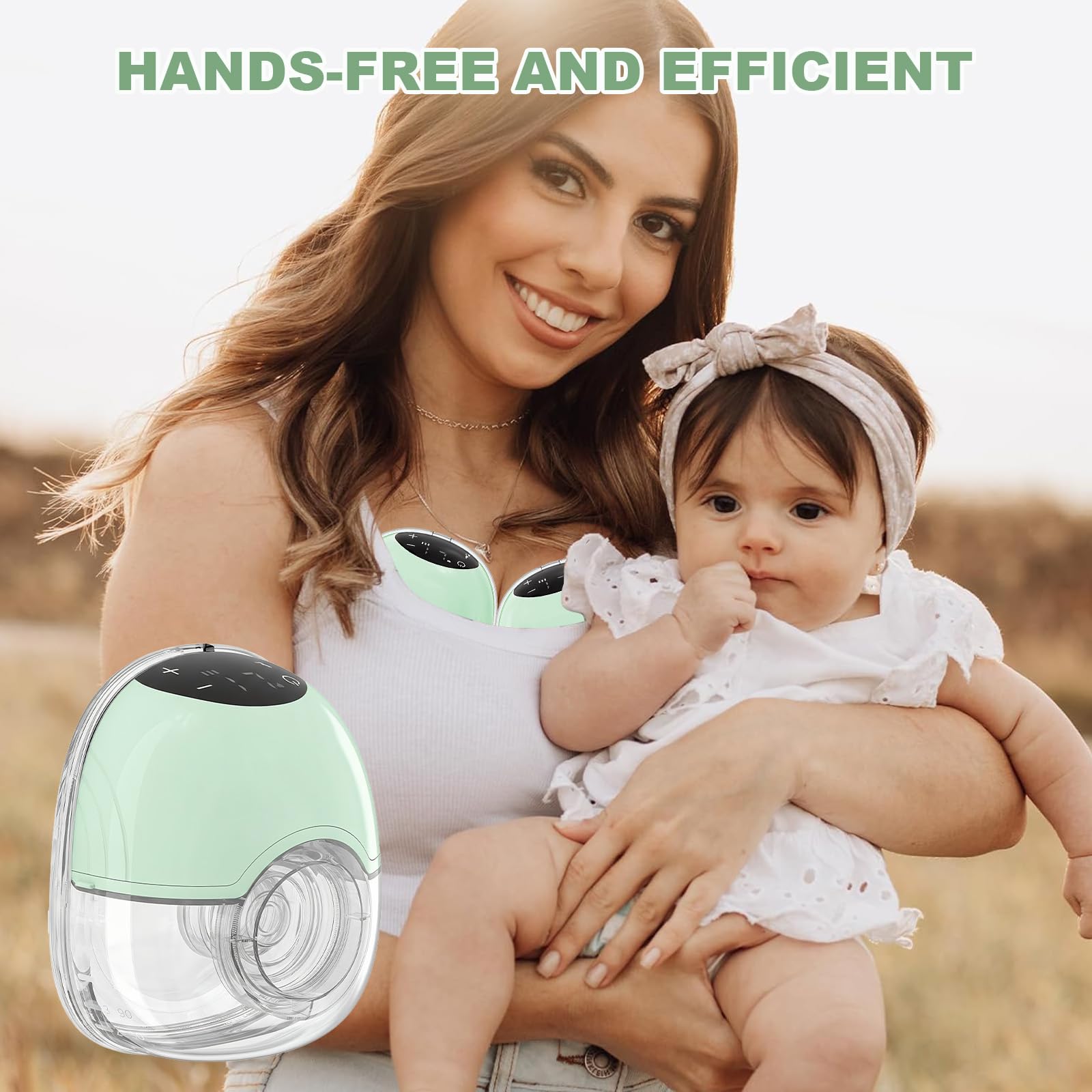 TOPCHANCES Electric Breast Pump,Wearable Hands Free Electric Pump,4 Modes 12 Levels,Portable Lightweight Pump 17/19/21/24mm Flange,Leak-Proof and Ultra-Quiet,BPA Free(Touchscreen,Green,2PCS) - Image 3