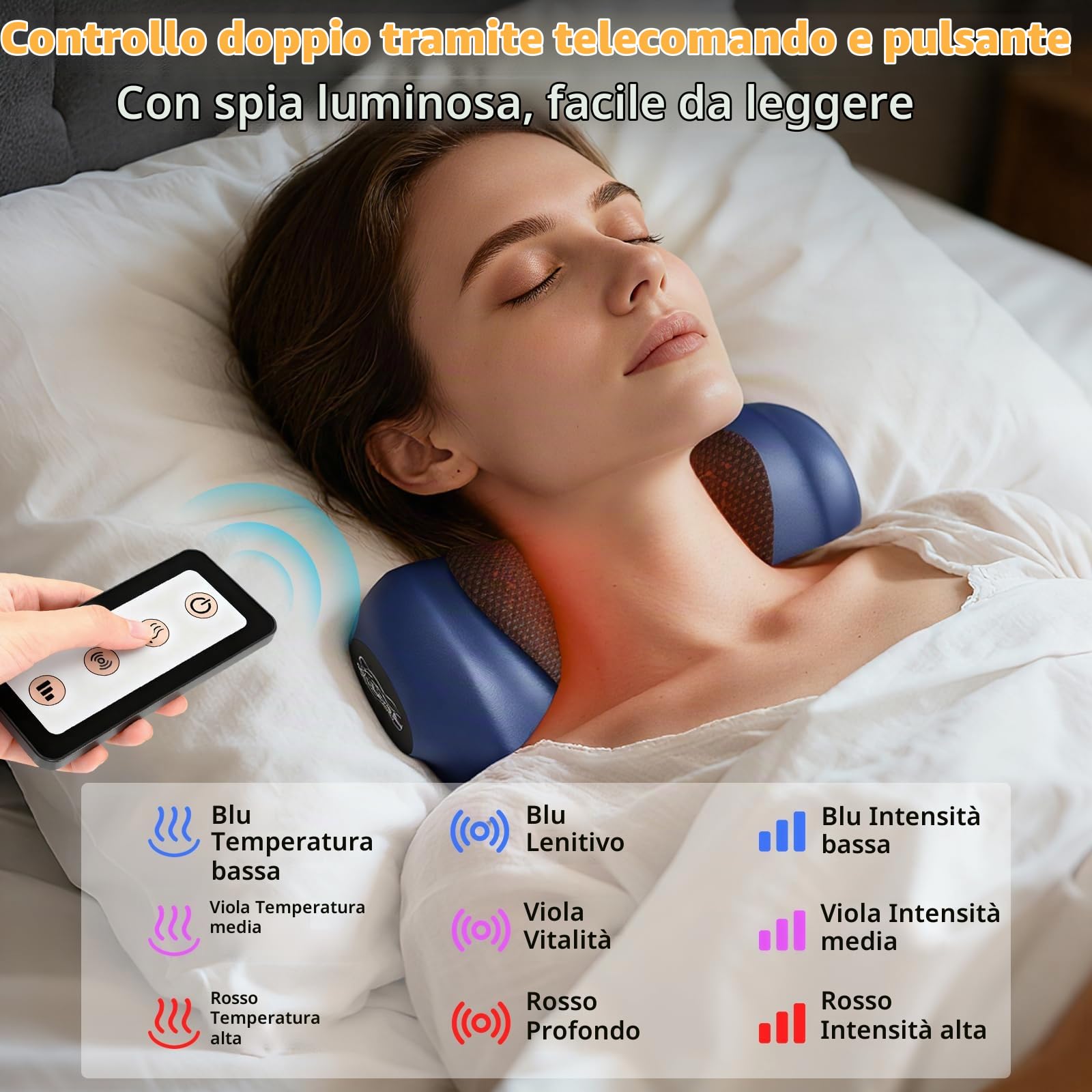 Massaggiatore Cervicale con Calore 3 Temperature (41-45°C), 3 Modalità di Vibrazione Senza Fili Forma Ergonomica a U Allevia il Dolore di Collo, Spalle e Schiena – Regalo per Uomo e Donna