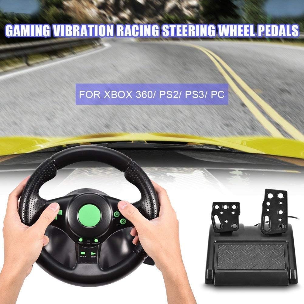 7-in-1 Racing Wheel, Universal USB Car 180 Degree Race Steering Wheel with Pedals for PS4/X-ONE/PS3/PC/SWITCH/PC 360/ANDROID,Blue