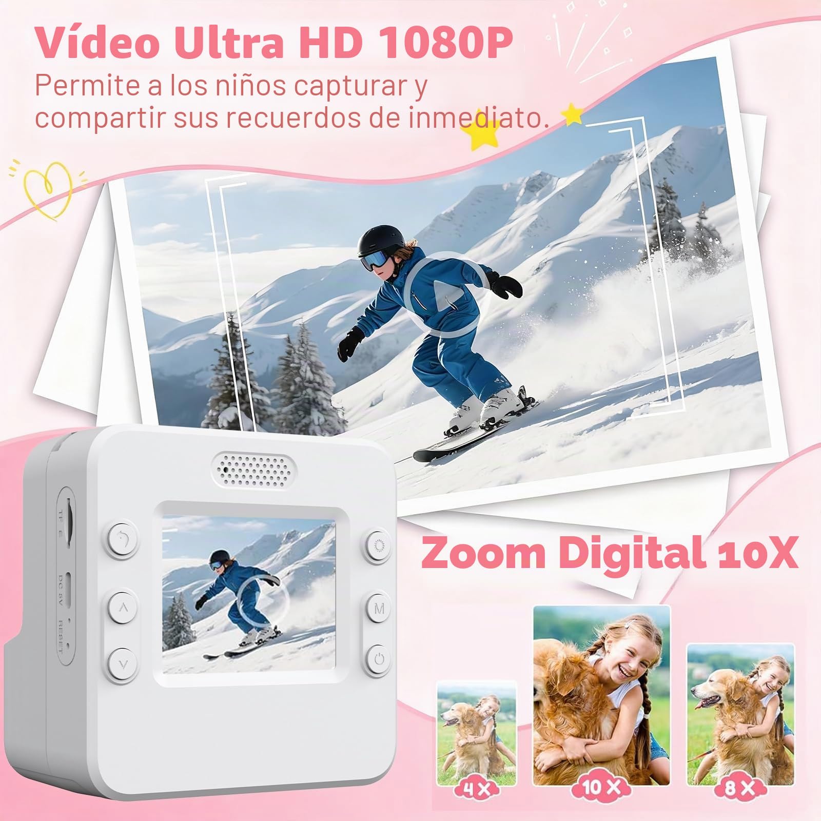 Camara Fotos Infantil instantanea, 2.4'' HD 48MP Cámara Instantánea para Niños con Tarjeta de 32GB y Papel de Impresión, HD 1080P Cámara Instantánea para Niños y Niñas 3 a 12 Años,Morado