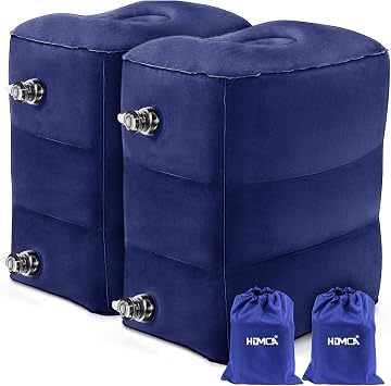 HOMCA Inflatable Travel Foot Rest Pillow 2-Pack Adjustable Height Leg Pillow Fast Inflating Airplane Bed for Toddlers Footrest Pillow for Office, Airplane, Train, Cars, Home Blue