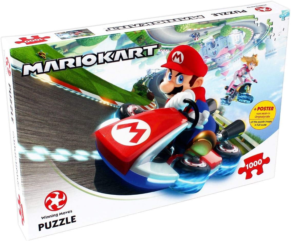Winning Moves Mario Kart Funracer 1000 Piece Jigsaw Puzzle Game, Piece together the iconic Mario Kart scene, contains a full-scale poster of the puzzle image, gift and toy for ages 14 plus
