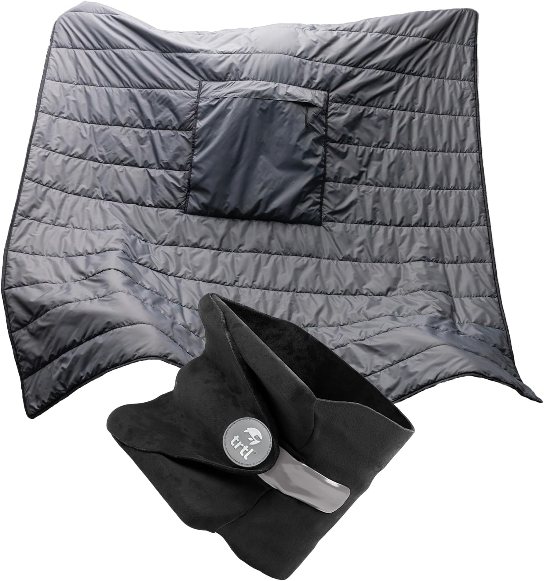 trtl Travel Pillow and Mini Wrap - Comfortable Neck Pillow for Traveling - Compact, Packable Travel Blanket to Stay Cozy On-The-Go - Black