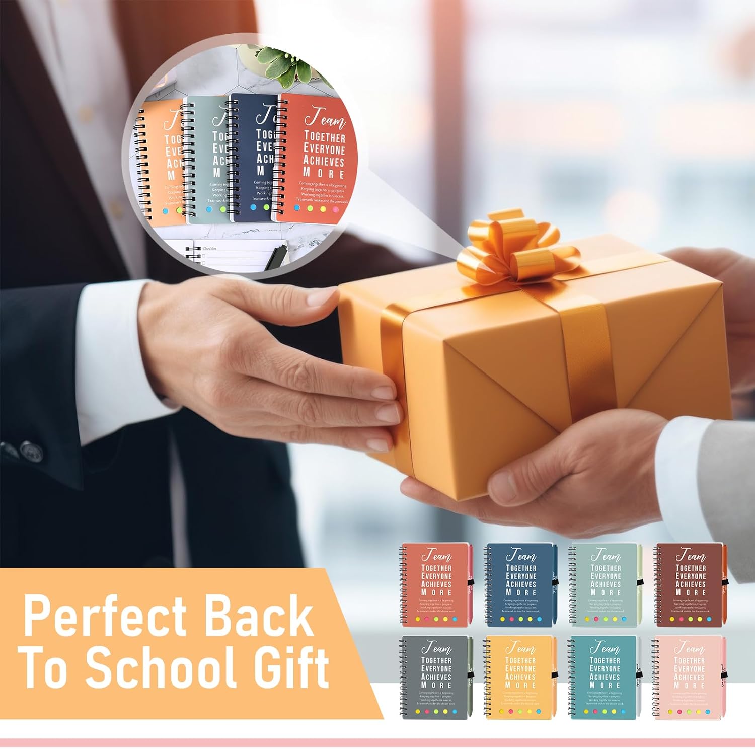 Resurhang 48 Pcs/24 Set Employee Appreciation Gift for Coworkers Staff Teacher Positive A6 Spiral Journal Notebook with Pen for Team Volunteer Week Lab Week(Bright Color,Team Together)
