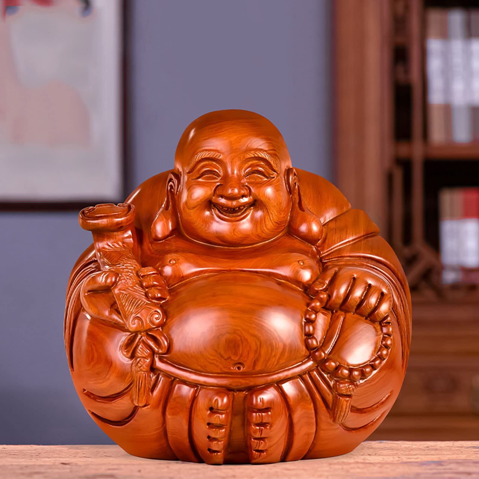 Amazon｜仏像 木彫り 七福神 布袋 様 8cm 木製 フィギュア 黄