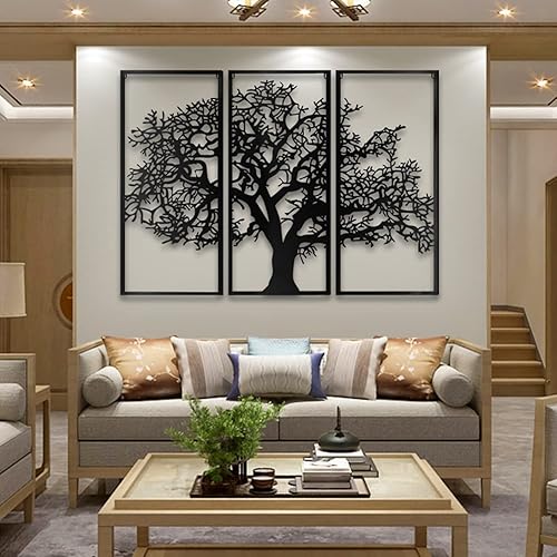 Arte de pared de metal con árbol de la vida, esculturas de pared colgantes de árbol genealógico, perfecto para decoración del hogar, decoración de