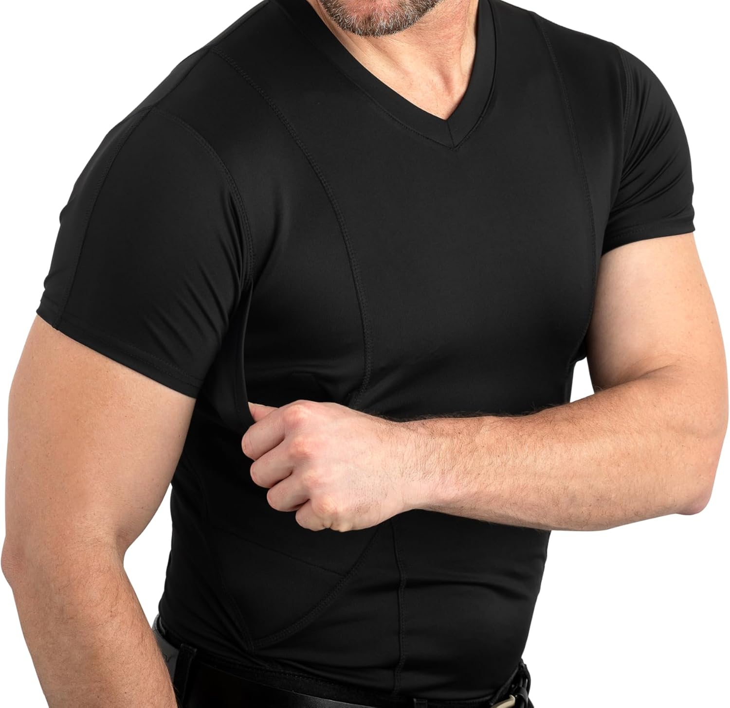 Concealed Carry Holster Shirt | Quick Access Open Pocket with Large Storage | Mens V-Neck - Image 3