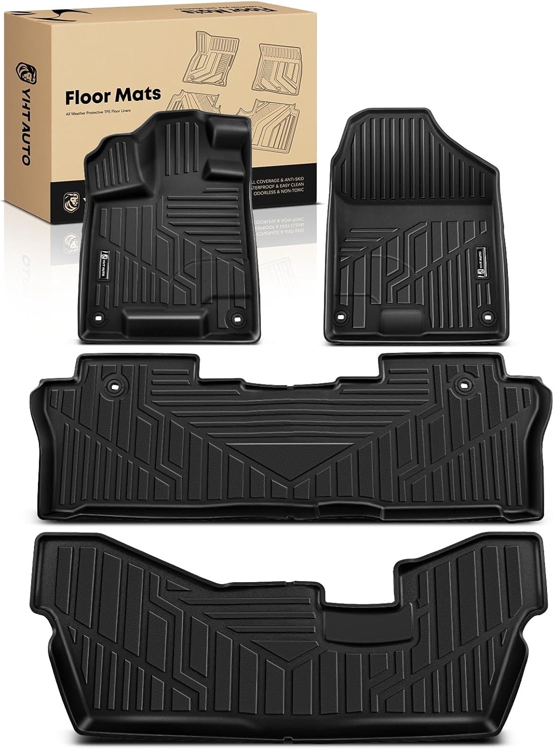 YHTAUTO Floor Mats Compatible with Honda Pilot 2016-2022 (8 Seats No Elite), TPE Floor Liners All-Weather Protection Custom Fit, 1st & 2nd Row & 3 Rows, Set of 4 Black