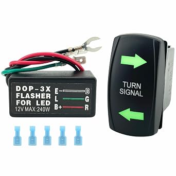 Turn Signal Rocker Switch with Flasher Green LED On/Off/On Compatible with ATV UTV RV Vehicle Off-Road Pickup Tractor Boat Motorcycle Universal Turn Signal Switch Switch & Flasher
