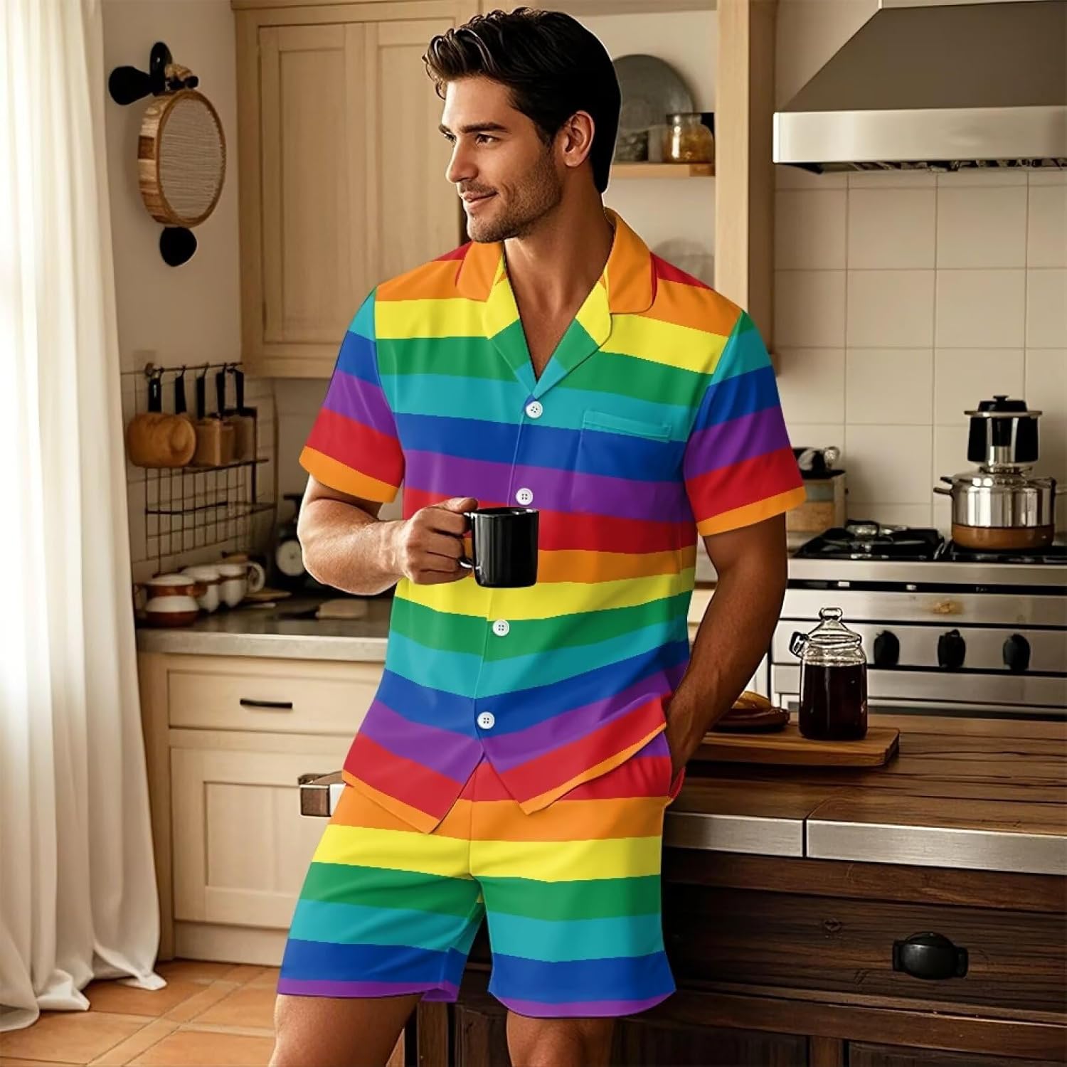 Mens Pajamas Set Short Sleeve Comfy Button Down Sleepwear 2 Pieces Mens Loungewear Pjs Set with Pockets XS-5XL