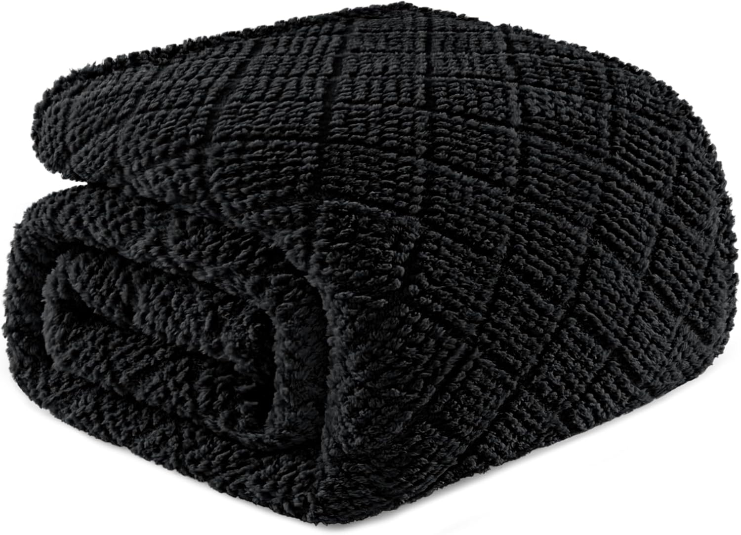 Whale Flotilla Fuzzy Fleece Queen Size Blanket for Bed, Soft Fluffy Jacquard Waffle Blankets for All Season, Lightweight and Warm, 90x90 Inch, Black