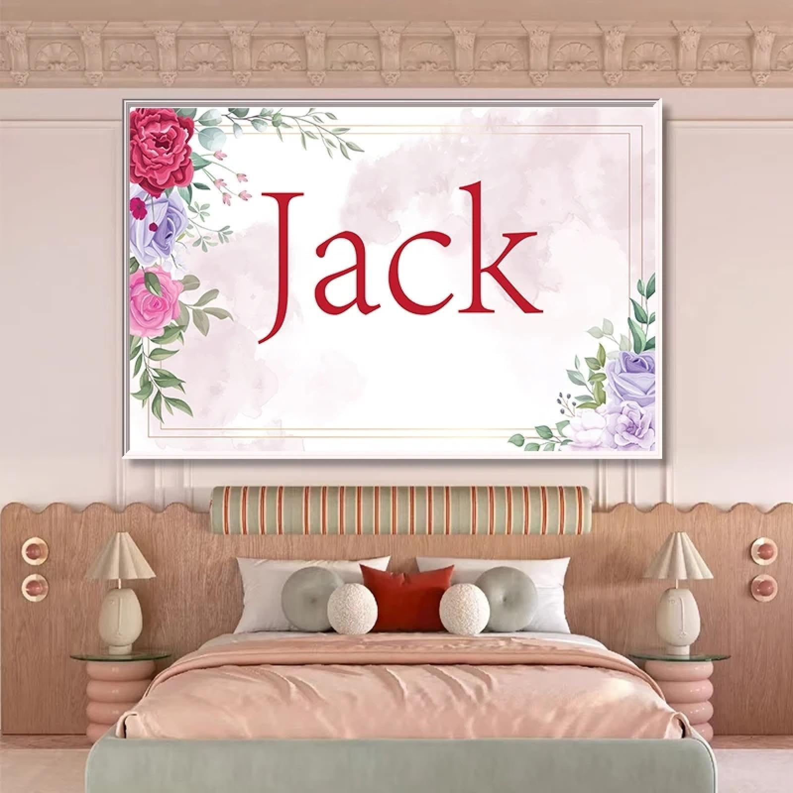 BMGKYAGL Póster con nombre de bebé, lienzo con nombre para habitación de bebé, pintura de pared personalizada, estilo bohemio, decoración para habitación de bebé, 60 x 90 cm, sin marco