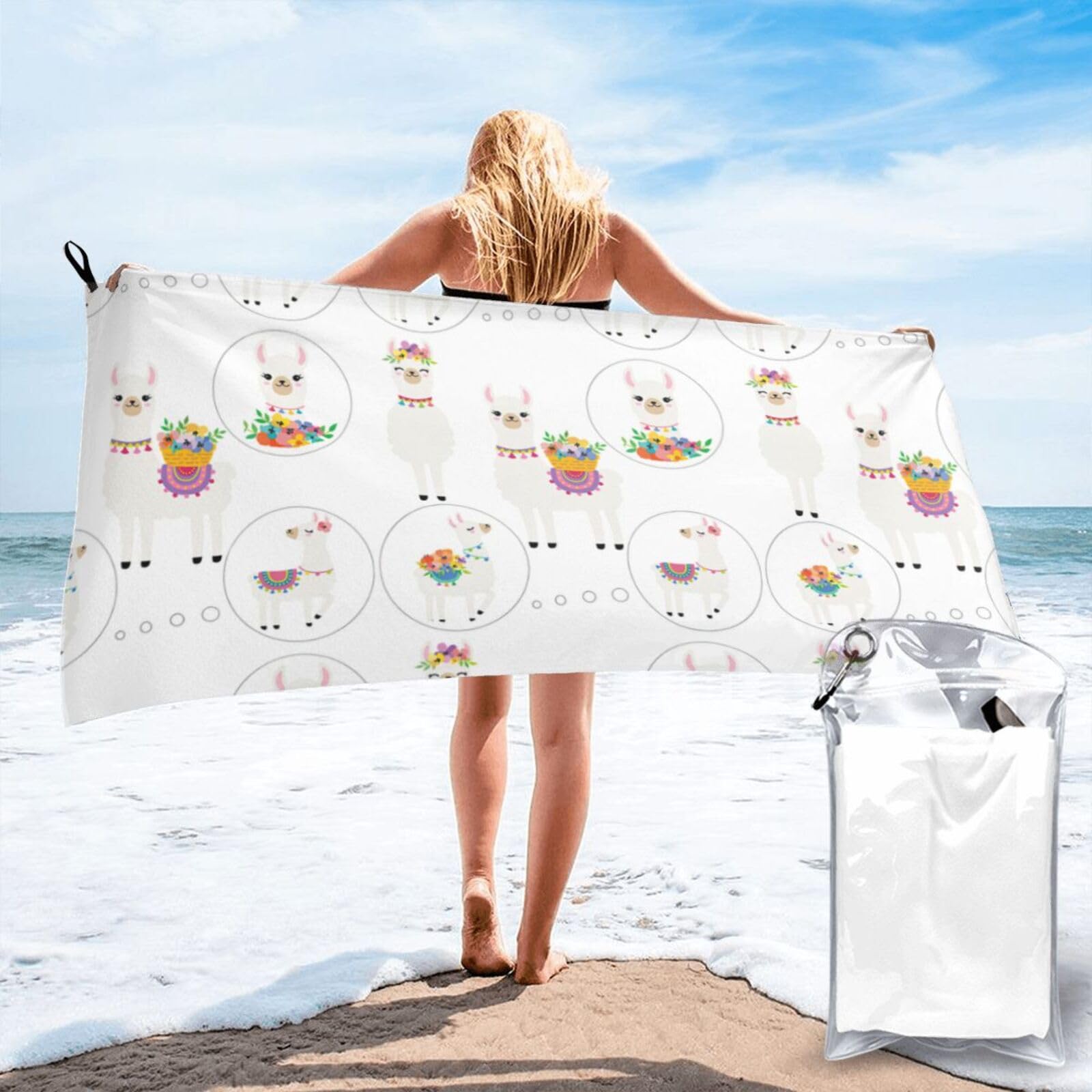 WYCZHY Llama Print Beach Towel Soft Quick Dry For Spa Pool Gym Vacation Travelers Women Men Adults Sauna Gift