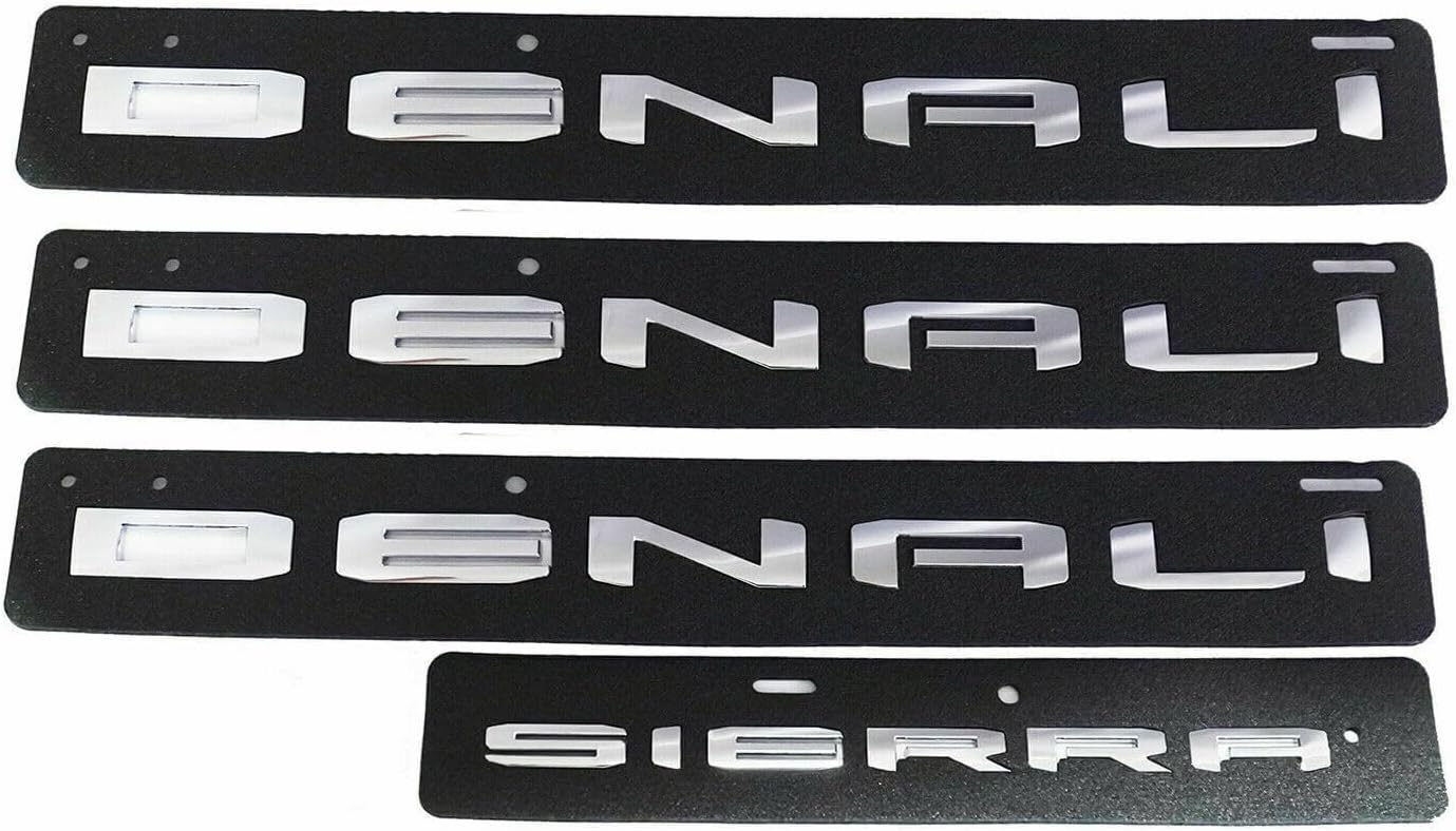 4Pcs Kit 2019-2026 Sierra Denali Letters Emblems 1500 HD 2500 HD 3500 HD AT4 Nameplate Badge Replacement for Sierra Denali (Chrome Silver)