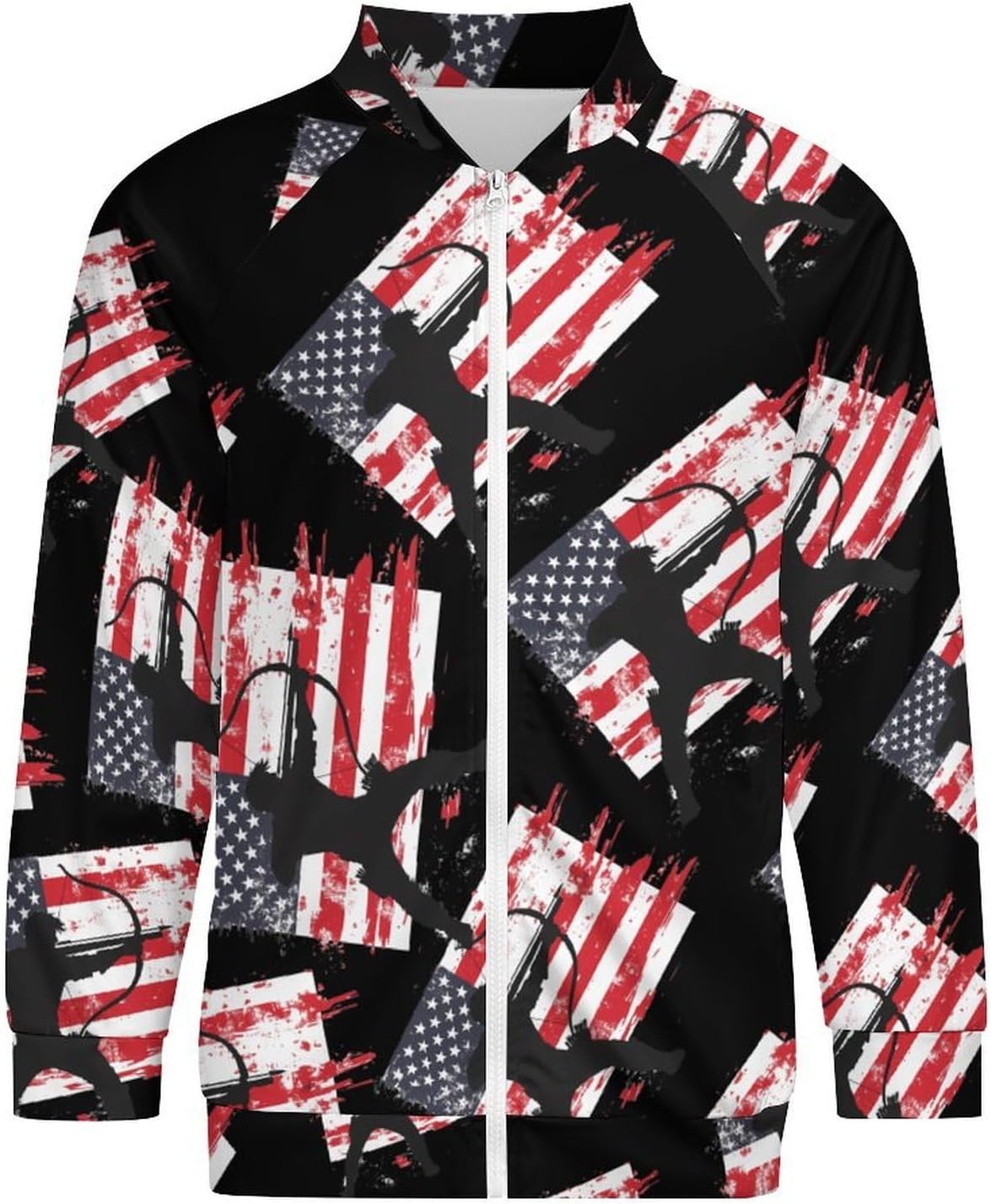Archery US Flag Men Archer Bowhunting Hunter Men's Zip Up Sweatshirt Casual Sweater Jackets Long Sleeve Tops Lightweight Coat
