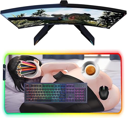 Alfombrilla de mouse RGB Anime Girl Sexy Butt Breasts Chest Mouse Mat Escritorio extendido Mause Pad Gaming LED Mouse pad XXL Alfombrilla de