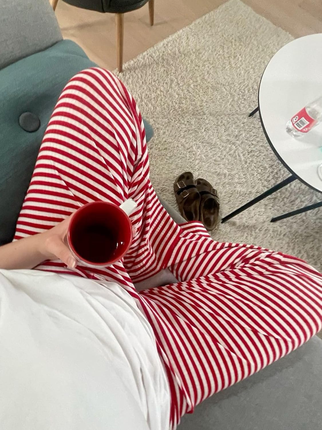 Womens Comfy Pajama Pants Striped Low Waisted Lounge Pants Elastic Waist Drawstring Long Trousers - Image 3