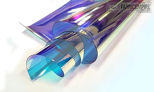 Miniatura 6 de Tela de vinilo de plástico iridiscente transparente holográfica de 54 pulgadas de ancho vendido por The Yard (calibre 12 azul claro)