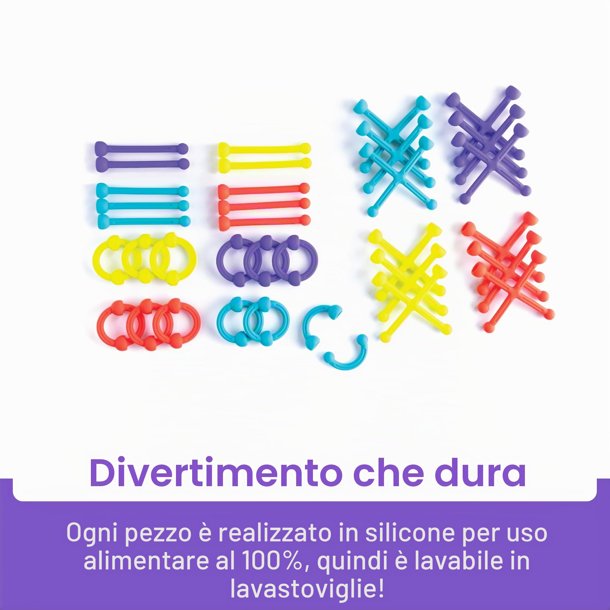Fat Brain Toys Kit Plip | Set di 52 pezzi in silicone flessibile in una varietà di forme, dimensioni e colori | Giocattoli sensoriali per bambini | Giocattoli di costruzione creativi