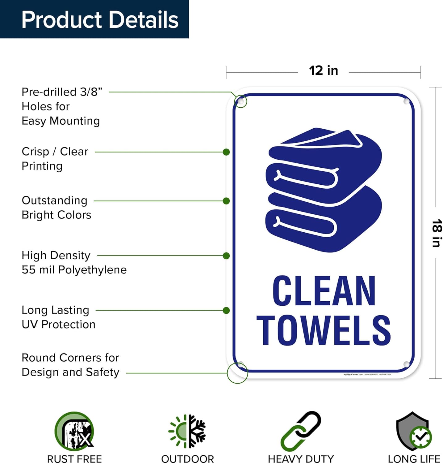 Clean Towel Sign, 12"x18" Polyethylene, Indoor/Outdoor Use, USA MADE By My Sign Center